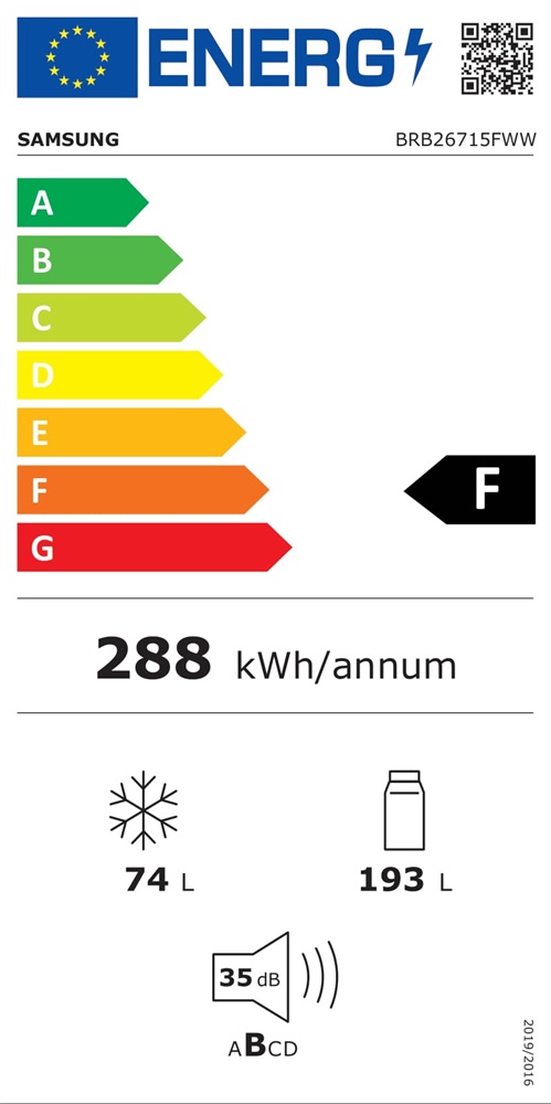 Samsung BRB26715FWW/EF alulfagyasztós, beépíthető, Hűtő:193L, Fagyasztó:74L, hűtőszekrény