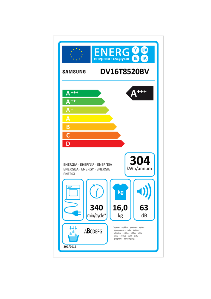 Samsung DV16T8520BV/LE fehér, 16 kg, hőszivattyús, szárítógép