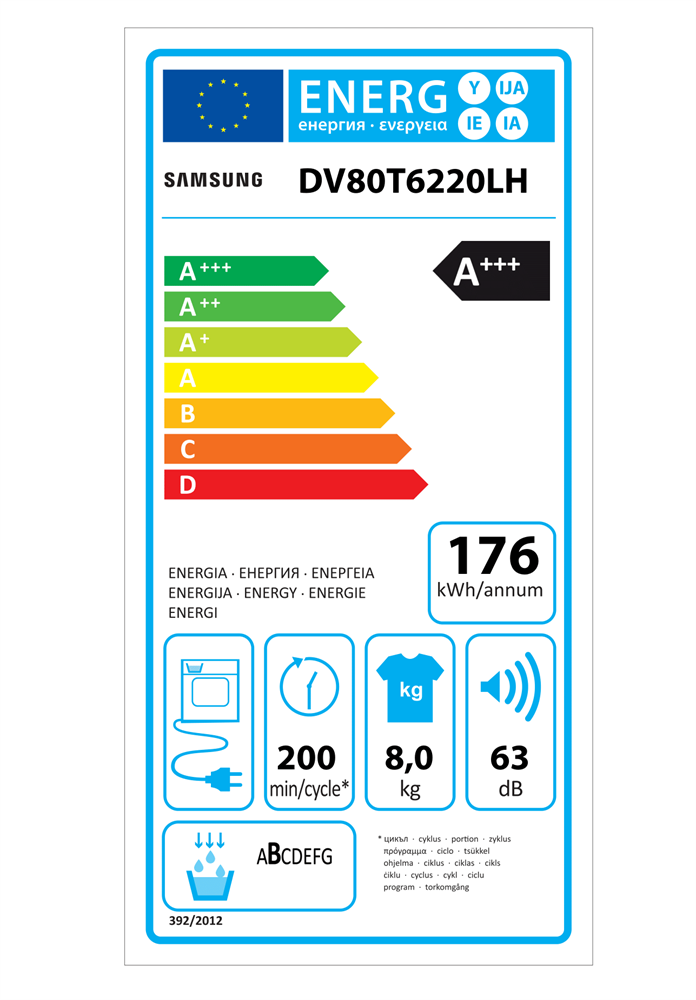 Samsung DV80T6220LH/S6 fehér, 8 kg, hőszivattyús, szárítógép