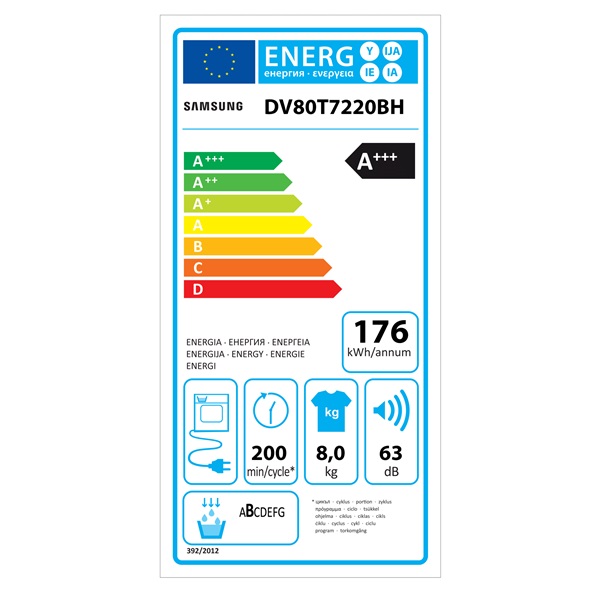 Samsung DV80T7220BH/S6 fehér, 8 kg, hőszivattyús, szárítógép