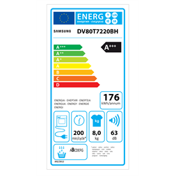 Samsung DV80T7220BH/S6 fehér, 8 kg, hőszivattyús, szárítógép