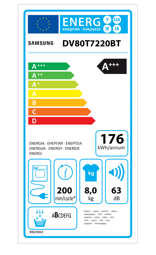 Samsung DV80T7220BT/S6 fehér, 8 kg, hőszivattyús, szárítógép