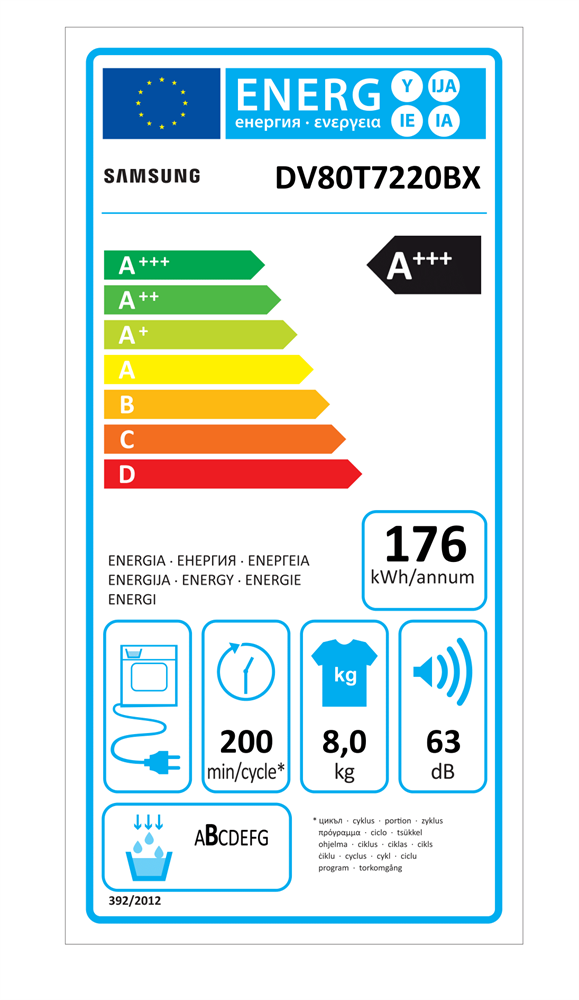 Samsung DV80T7220BX/S6 fehér, 8 kg, hőszivattyús, szárítógép