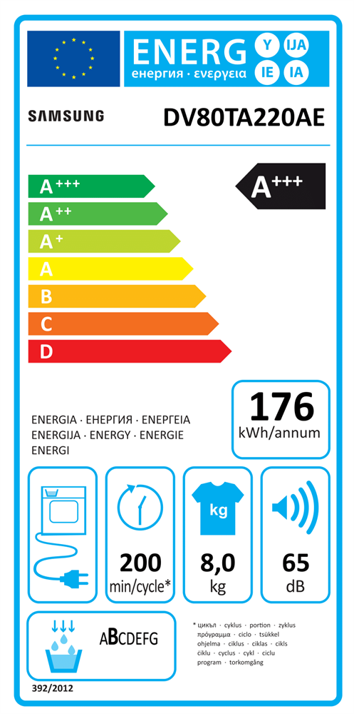 Samsung DV80TA220AE/LE fehér, 8 kg, hőszivattyús, szárítógép