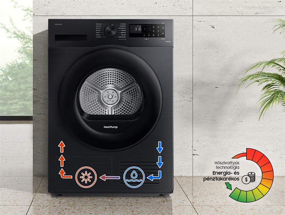 Samsung DV90CGC2A0ABLE fekete, 9 kg, hőszivattyús, szárítógép