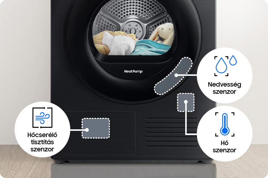 Samsung DV90CGC2A0ABLE fekete, 9 kg, hőszivattyús, szárítógép