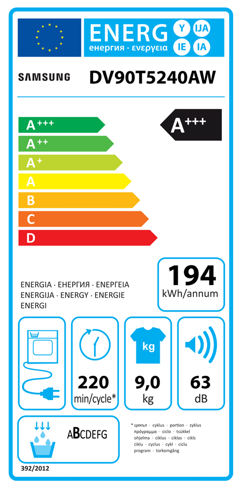 Samsung DV90T5240AW/S6 fehér, 9 kg, hőszivattyús, szárítógép