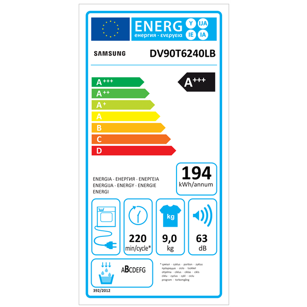 Samsung DV90T6240LB/S6 9 kg fekete hőszivattyús szárítógép