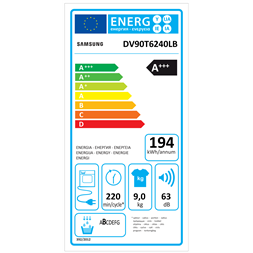 Samsung DV90T6240LB/S6 9 kg fekete hőszivattyús szárítógép