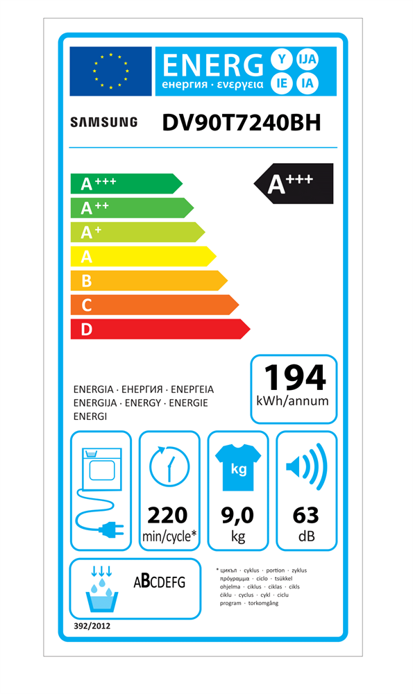 Samsung DV90T7240BH/S6 fehér, 9 kg, hőszivattyús, szárítógép