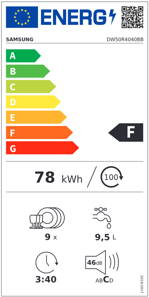 Samsung DW50R4040BB/EO programok száma: 6, beépíthető, 9 terítékes mosogatógép 