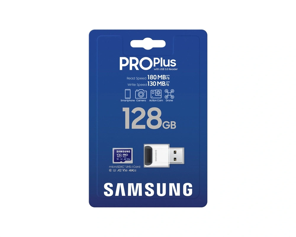 Samsung MicroSDXC kártya - 128GB MB-MD128SB/WW (PRO PLUS kártyaolvasóval, UHS-I, R180/W130, 128GB)