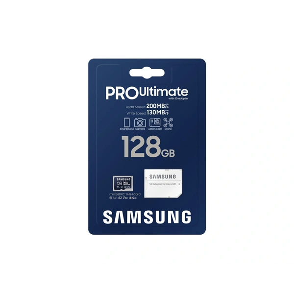 Samsung MicroSD kártya - 128GB MB-MY128SA/WW (PRO Ultimate, Class10, R200/W130, adapter, 128GB)