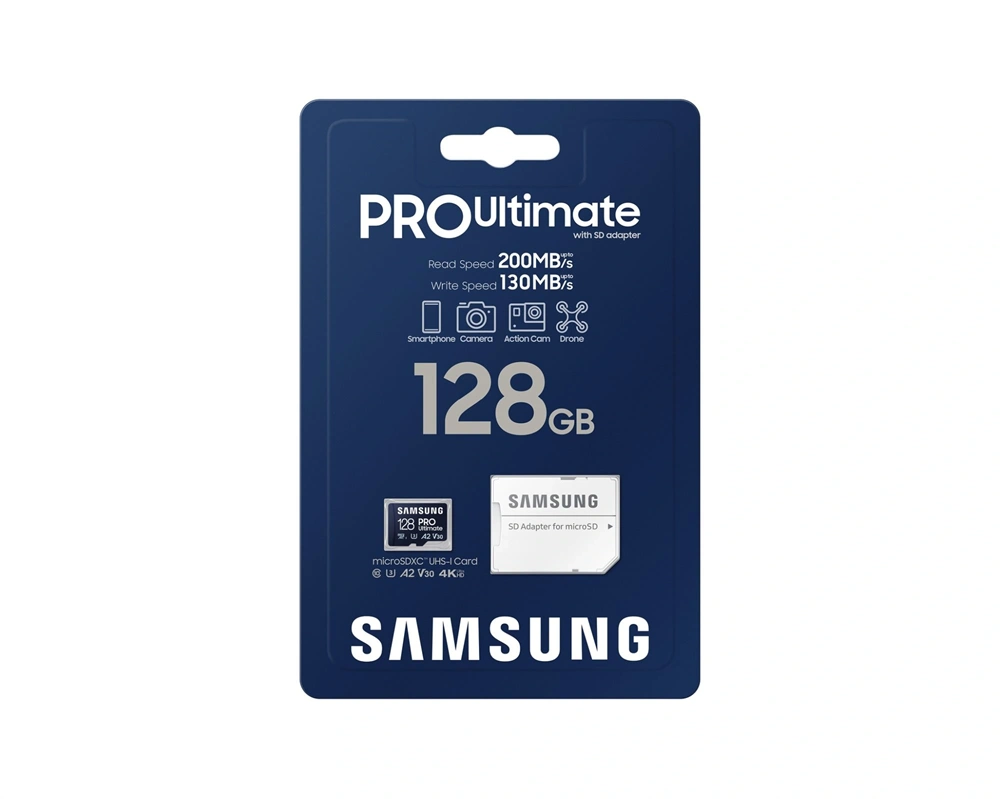 Samsung MicroSD kártya - 128GB MB-MY128SA/WW (PRO Ultimate, Class10, R200/W130, adapter, 128GB)