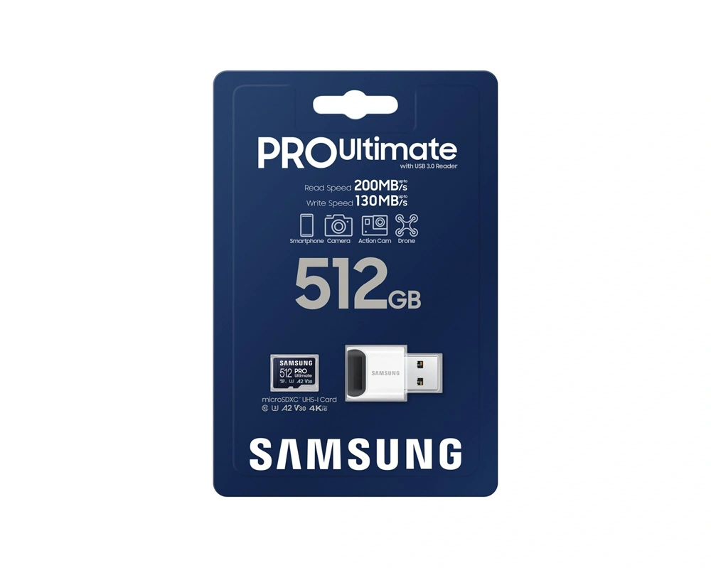 Samsung MicroSD kártya - 512GB MB-MY512SB/WW (PRO Ultimate kártyaolvasóval, Class10, R200/W130, 512GB)