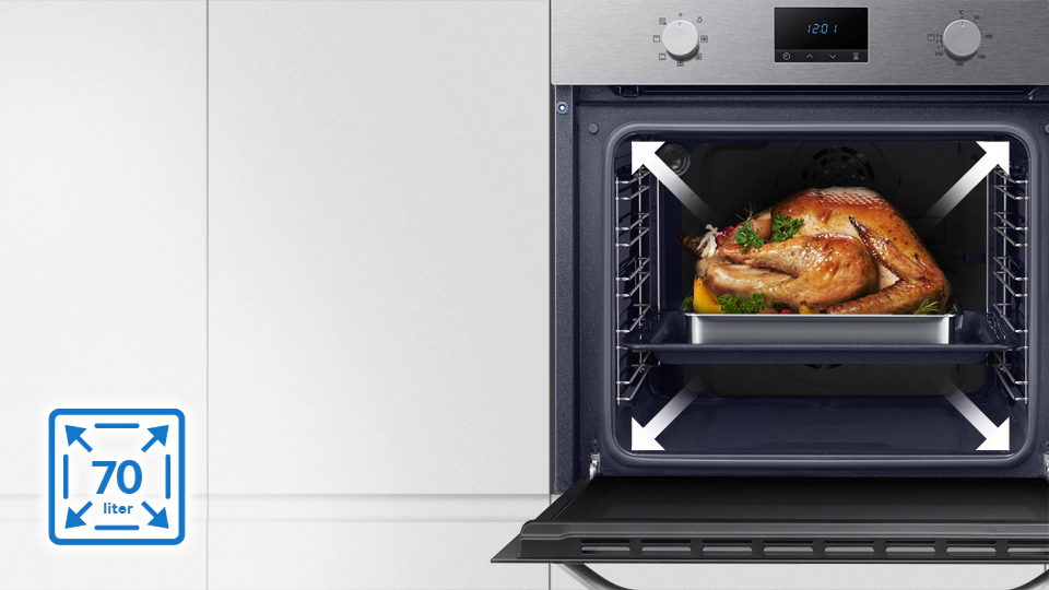 Samsung NV70K1340BS/OL inox, beépíthető, sütőtér: 68L, légkeverés, katalitikus, sütő