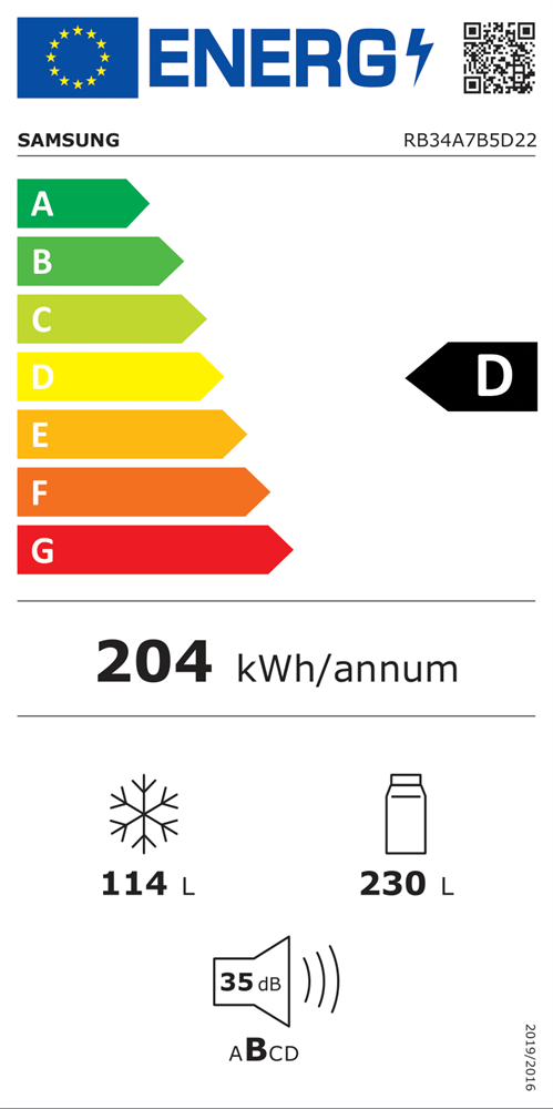 Samsung RB34A7B5D22/EF fekete, alulfagyasztós, Hűtő:230L, Fagyasztó:114L, hűtőszekrény