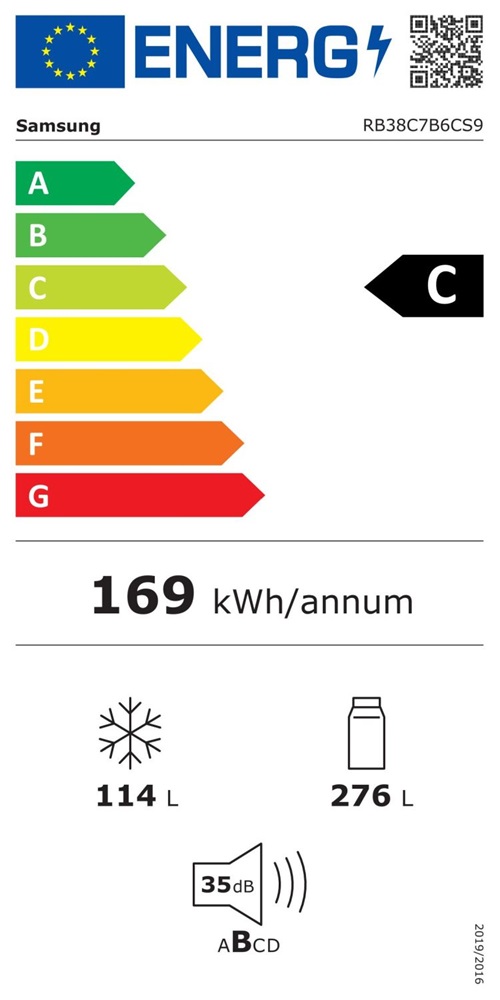 Samsung RB38C7B6CS9/EF inox, alulfagyasztós, Hűtő:276L, Fagyasztó:114L, hűtőszekrény (Használt - B)