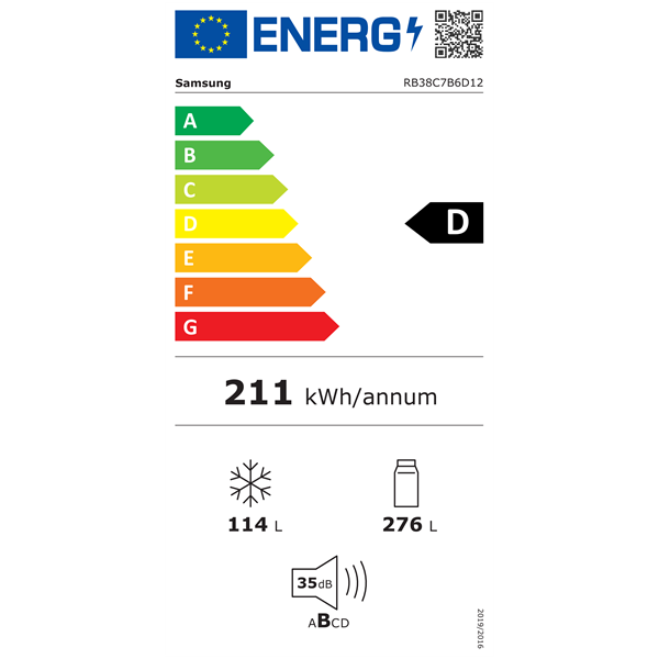 Samsung RB38C7B6D12/EF fehér, alulfagyasztós, Hűtő:276L, Fagyasztó:114L, hűtőszekrény
