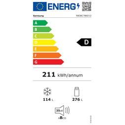 Samsung RB38C7B6D12/EF fehér, alulfagyasztós, Hűtő:276L, Fagyasztó:114L, hűtőszekrény