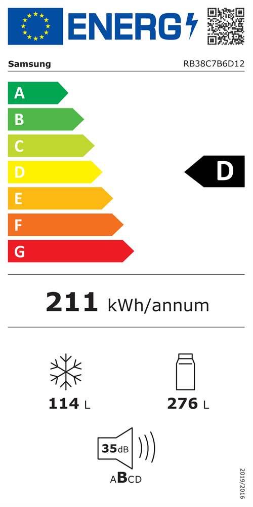 Samsung RB38C7B6D12/EF fehér, alulfagyasztós, Hűtő:276L, Fagyasztó:114L, hűtőszekrény