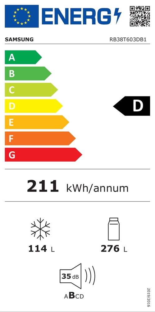 Samsung RB38T603DB1/EF fekete, alulfagyasztós, Hűtő:276L, Fagyasztó:114L, No frost hűtőszekrény
