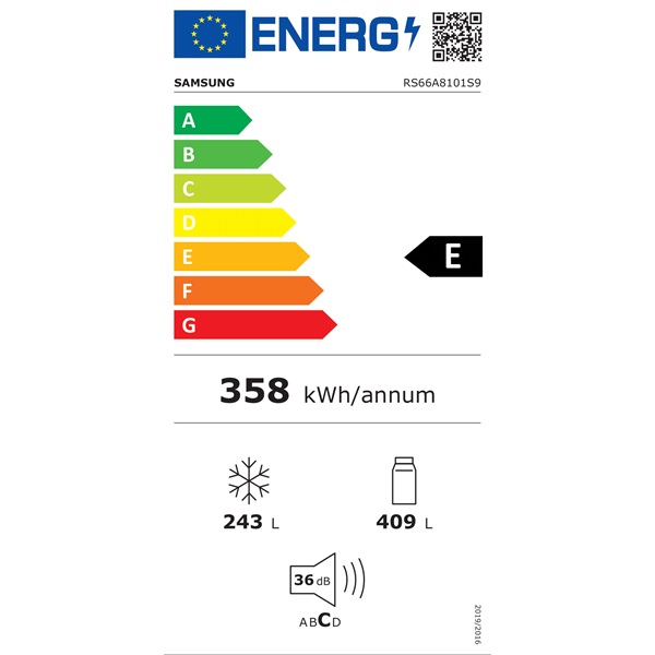 Samsung RS66A8101S9/EF ezüst, Side-by-Side, Hűtő:409L, Fagyasztó:243L, Twin Cooling Plus hűtőszekrény