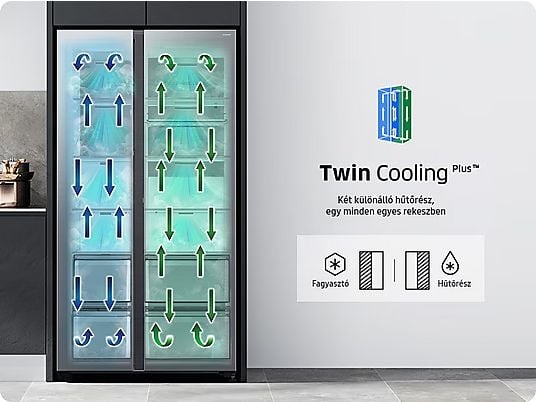 Samsung RS90F66BETEO inox, Side-by-Side, Hűtő:389L, Fagyasztó:225L, hűtőszekrény