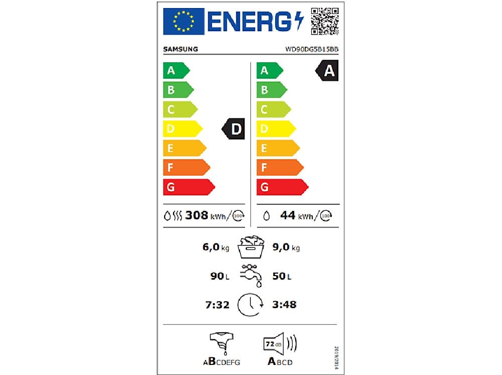 Samsung WD90DG5B15BBLE fekete, elöltöltős, max.1400ford., 9 kg/6 kg, mosó-szárítógép
