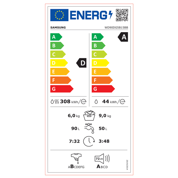 Samsung WD90DG5B15BBLE 9 kg elöltöltős mosó-szárítógép