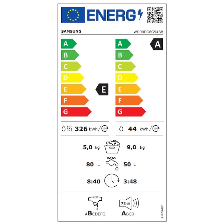Samsung WD90DG6G94BBU4 fekete, elöltöltős, max.1400ford., 9 kg/5 kg, mosó-szárítógép (Újszerű)