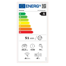 Samsung WF20DG8650BVU4 fekete, elöltöltős, max.1000ford., 20 kg, mosógép