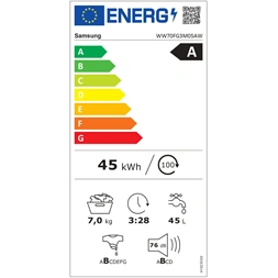 Samsung WW70FG3M05AWLE fehér, elöltöltős, keskeny, max.1400ford., 7 kg, mosógép