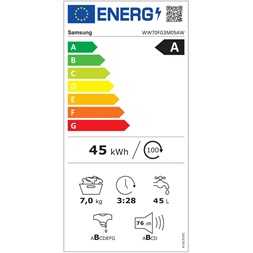 Samsung WW70FG3M05AWLF fehér, elöltöltős, keskeny, max.1400ford., 7 kg, mosógép
