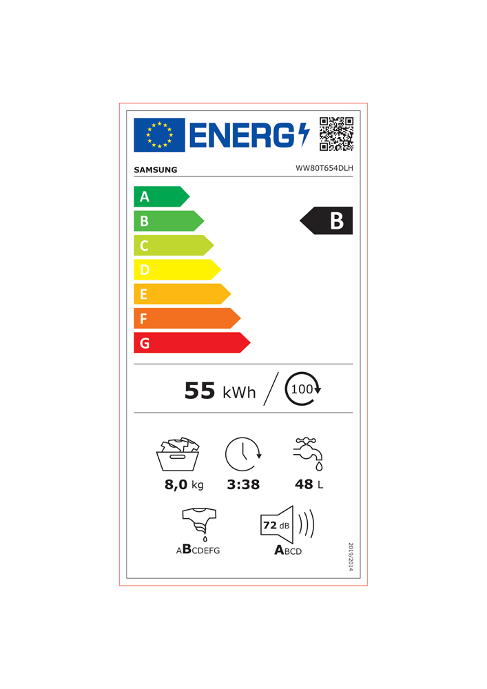 Samsung WW80T654DLH/S6 fehér, elöltöltős, max.1400ford., 8 kg, mosógép