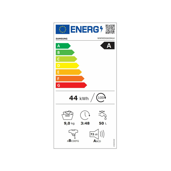 Samsung WW90DG6G94LKU4 fehér, elöltöltős, keskeny, max.1400ford., 9 kg, mosógép (Újszerű)