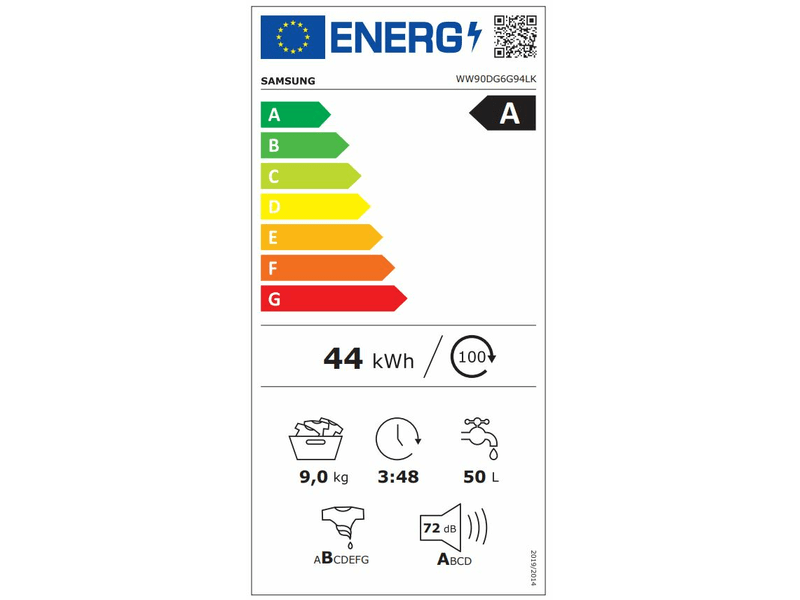 Samsung WW90DG6G94LKU4 fehér, elöltöltős, keskeny, max.1400ford., 9 kg, mosógép (Újszerű)
