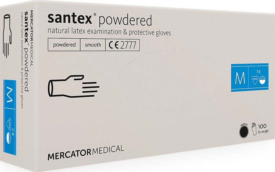 Santex púderes M-es méret 100db/doboz latex kesztyű