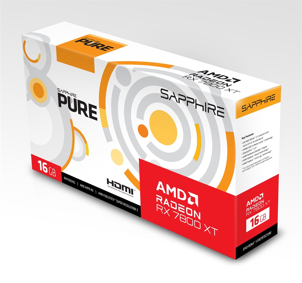 Sapphire AMD RX 7800 XT PURE Radeon 16GB GDDR6 PCIe videokártya