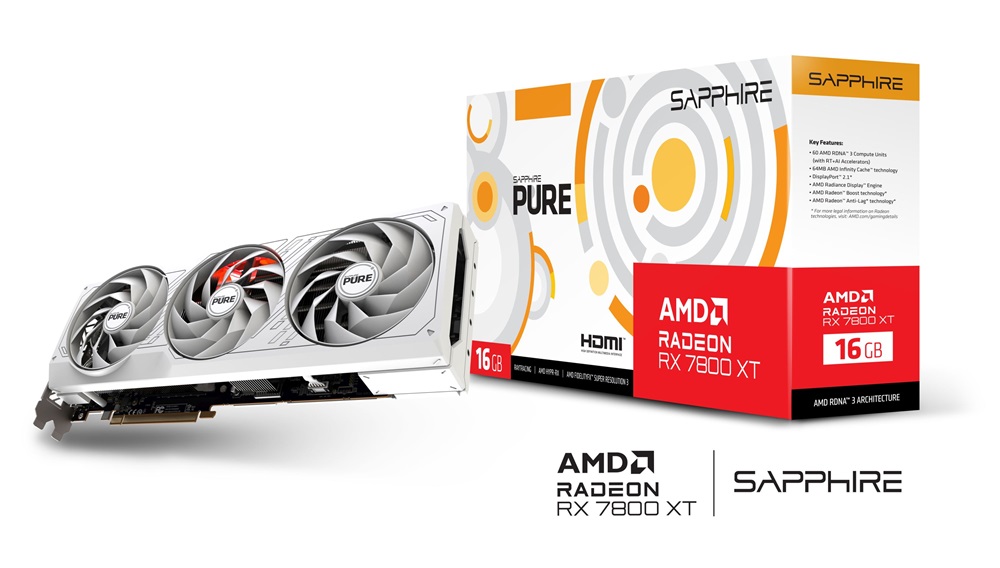 Sapphire AMD RX 7800 XT PURE Radeon 16GB GDDR6 PCIe videokártya