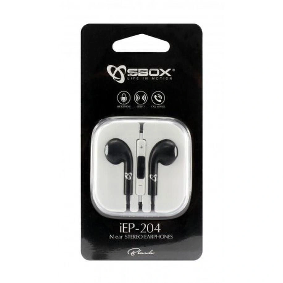 Sbox IEP-204B fekete mikrofonos fülhallgató