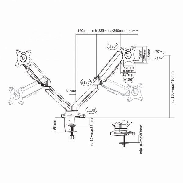 Sbox LCD-S024 17"-32" dönthető asztali monitor tartó konzol