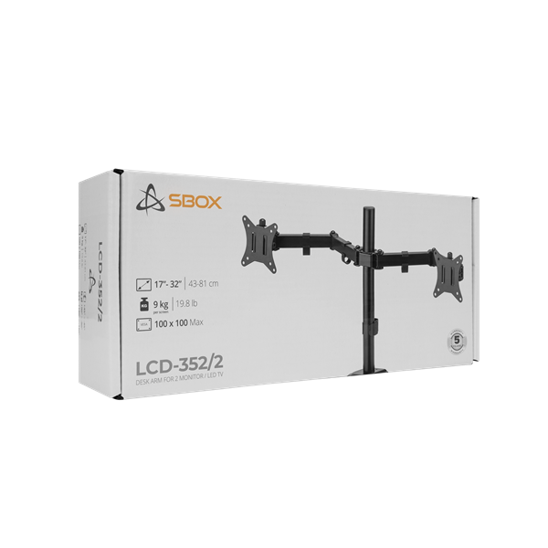 Sbox LCD-352/2-2 17"-32" dönthető, forgatható asztali dual monitor tartó konzol