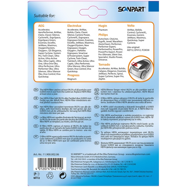 Scanpart 1190000206 AEG/Electrolux/Philips porszívó HEPA filter