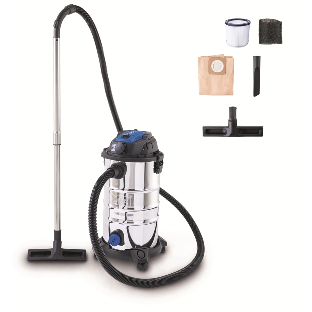 Scheppach VC 30P-GL szűrőtisztító funkcióval, 30 L-es száraz/nedves porszívó