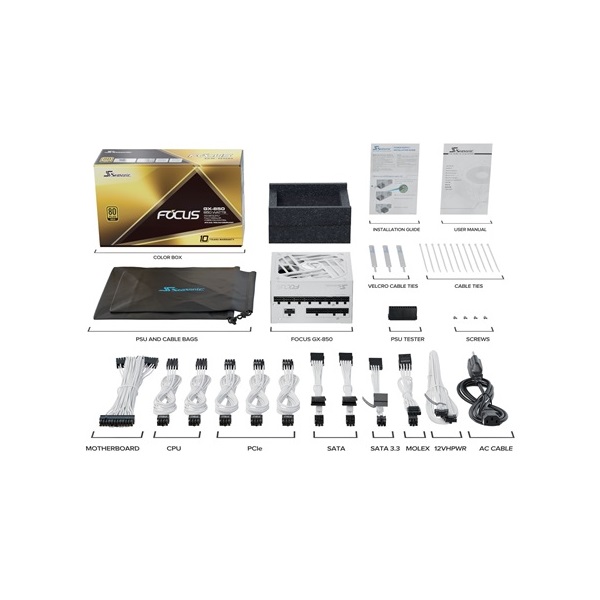 Seasonic Focus GX White ATX 3.0 ATX desktop tápegység 850W 80+ Gold BOX