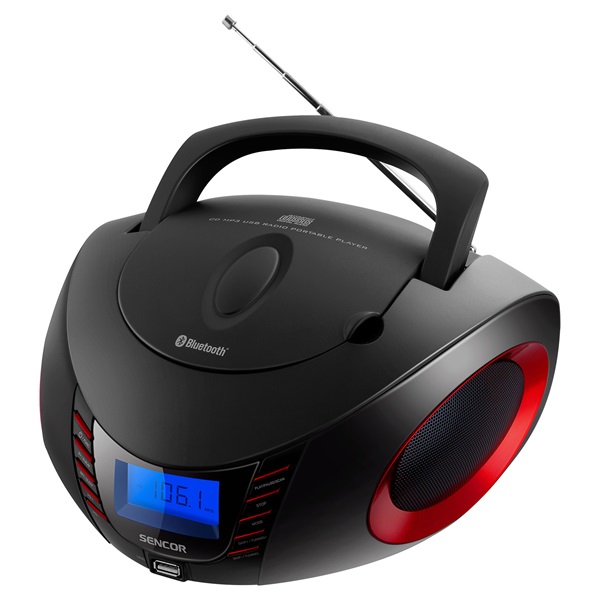 Sencor SPT 3600 BR Bluetooth hordozható fekete-piros CD-s rádió