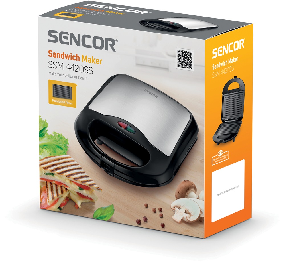 Sencor SSM 4420SS inox-fekete grill/panini - szendvicssütő