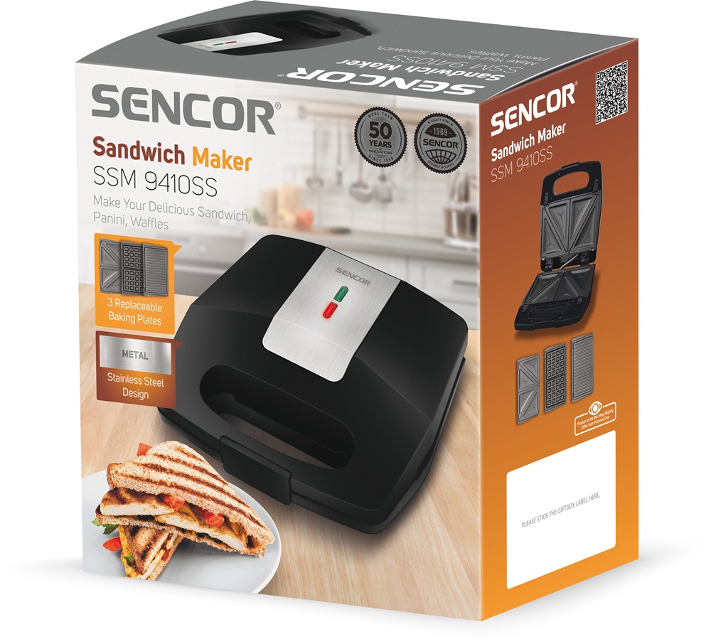 Sencor SSM 9410SS 3in1 inox-fekete gorfi - grill/panini - szendvicssütő