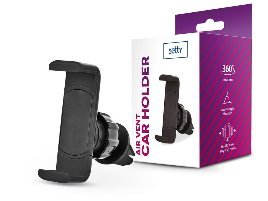 Setty TF-0063 univerzális szellőzőrácsba illeszthető fekete autós telefon tartó